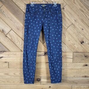 Lucky Brand Charlie Skinny Jeans Womens 6/28 Distressed Diamond Print Blue Denim